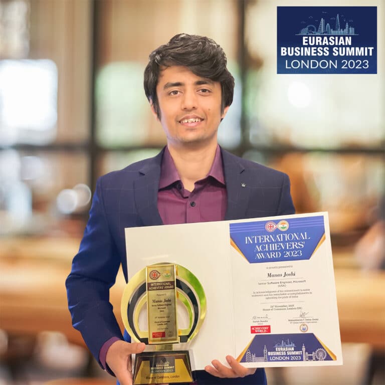 Manas Joshi Awarded the International Achievers’ Award at Eurasian Business Summit in London