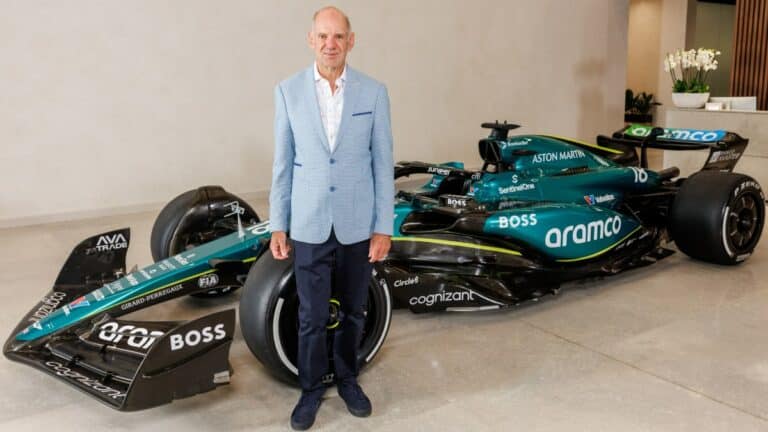 Formula One designer Adrian Newey with a car of F1 team Aston Martin